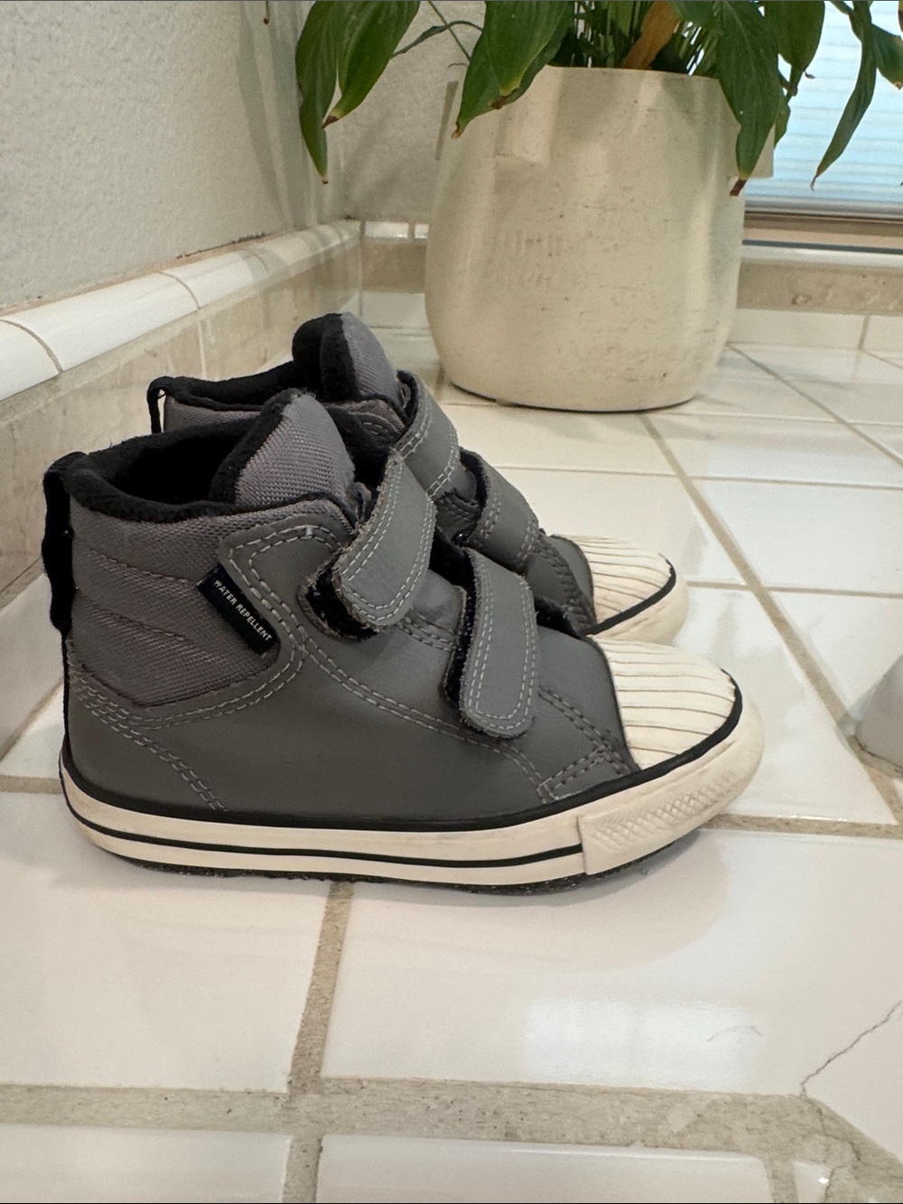 Kids Grey High-Top Velcro Sneakers